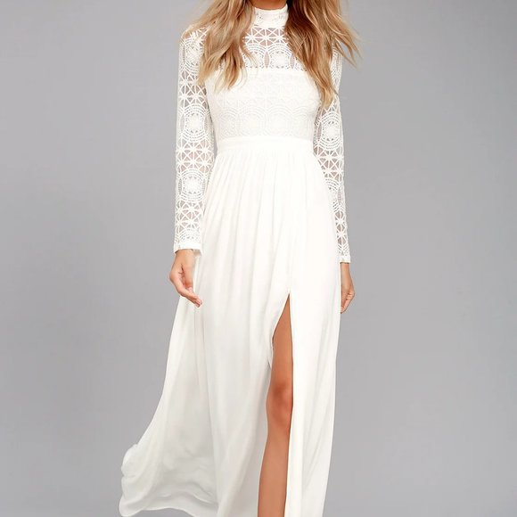 Lulus Dresses & Skirts - Lulus Long Sleeve White Lace In Dreams Maxi Dress L